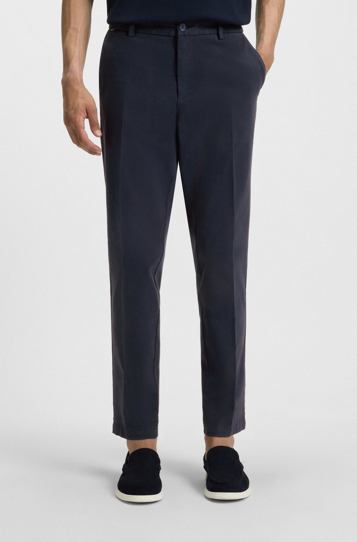 Boss Modern-fit trousers in stretch-cotton gabardine - Blue