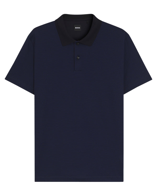 Boss Mercerised-cotton polo shirt with geometric jacquard - Navy