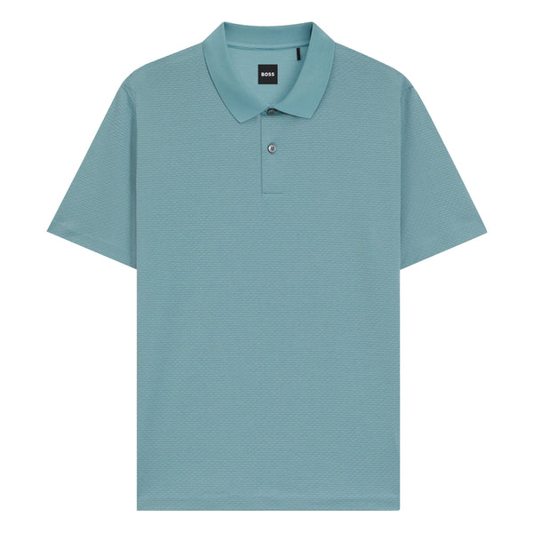 Boss Mercerised-cotton polo shirt with geometric jacquard - Blue