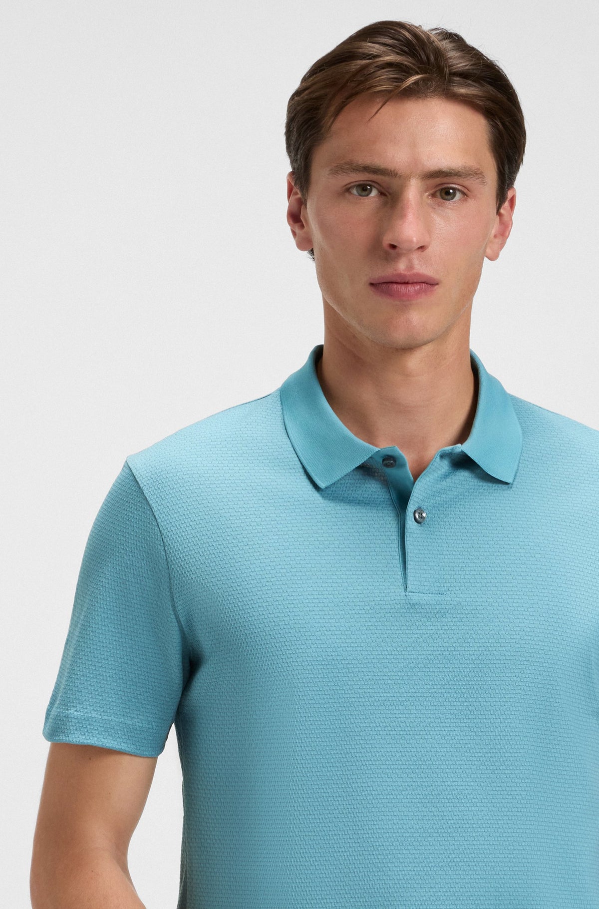 Boss Mercerised-cotton polo shirt with geometric jacquard - Blue