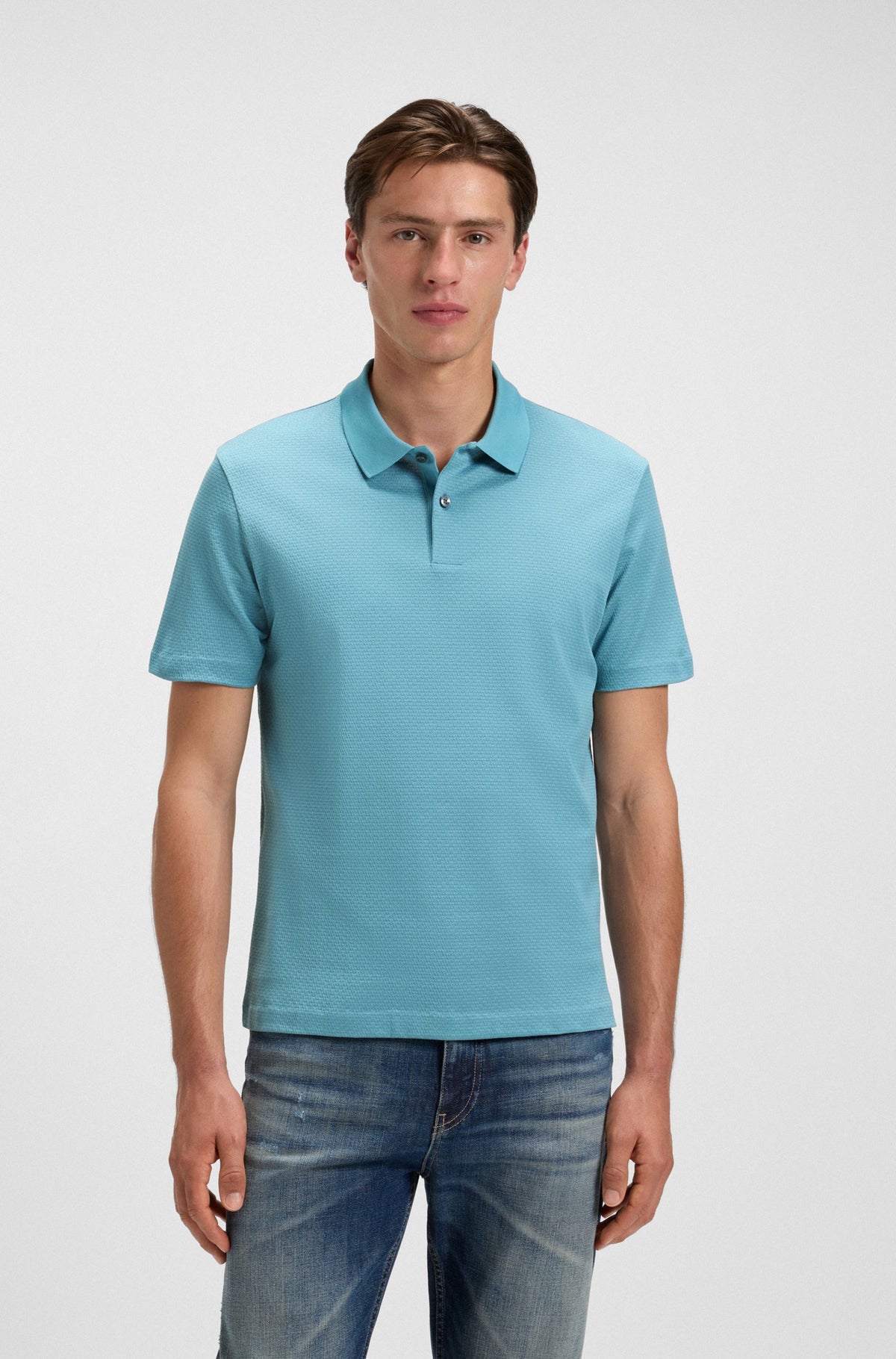 Boss Mercerised-cotton polo shirt with geometric jacquard - Blue