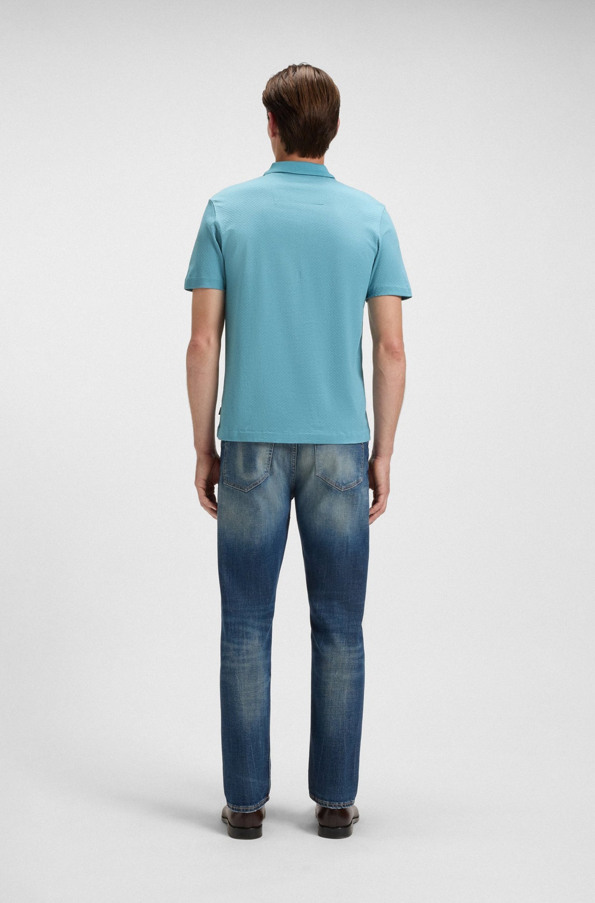 Boss Mercerised-cotton polo shirt with geometric jacquard - Blue