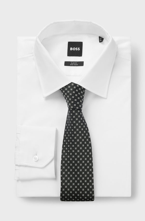 Boss Silk-blend tie with jacquard pattern - Grey