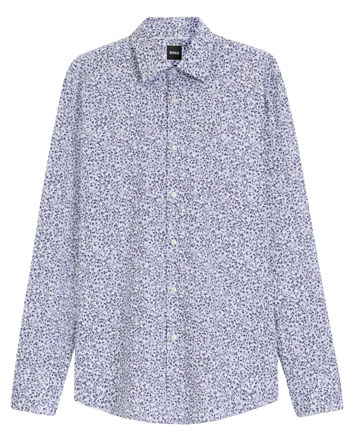 Boss Slim-fit shirt in floral-print stretch-cotton poplin - Blue