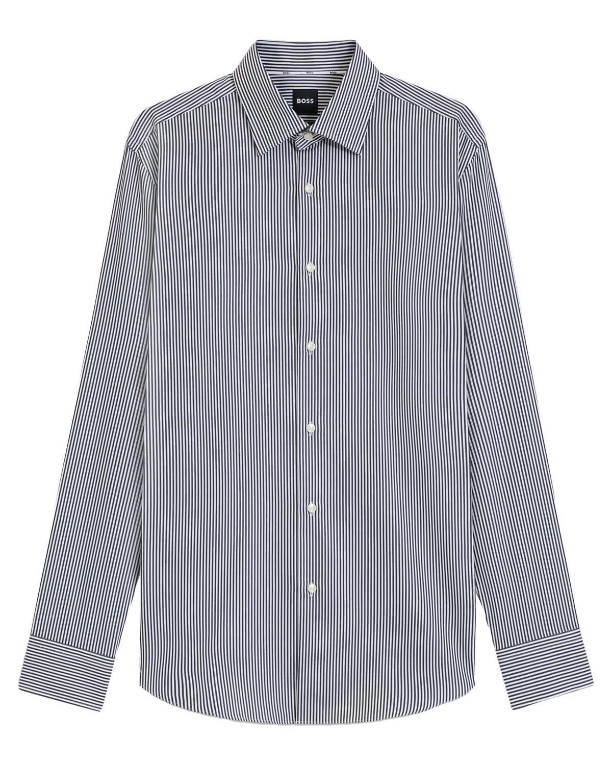Slim-fit shirt in easy-iron striped cotton - Navy