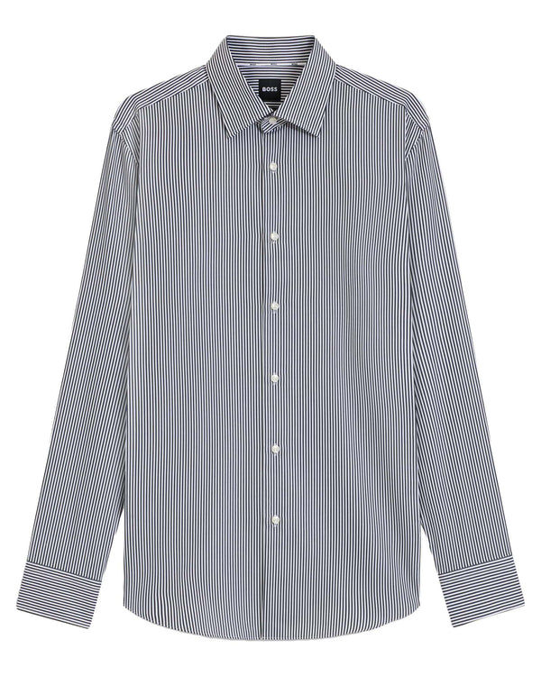 Slim-fit shirt in easy-iron striped cotton - Navy