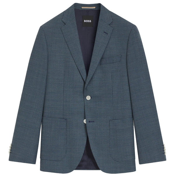 Boss Regular-fit blazer in a patterned wool blend - Navy