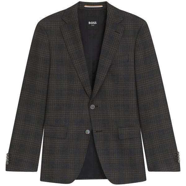 Boss Slim-fit blazer in checked virgin wool - Black Patterned