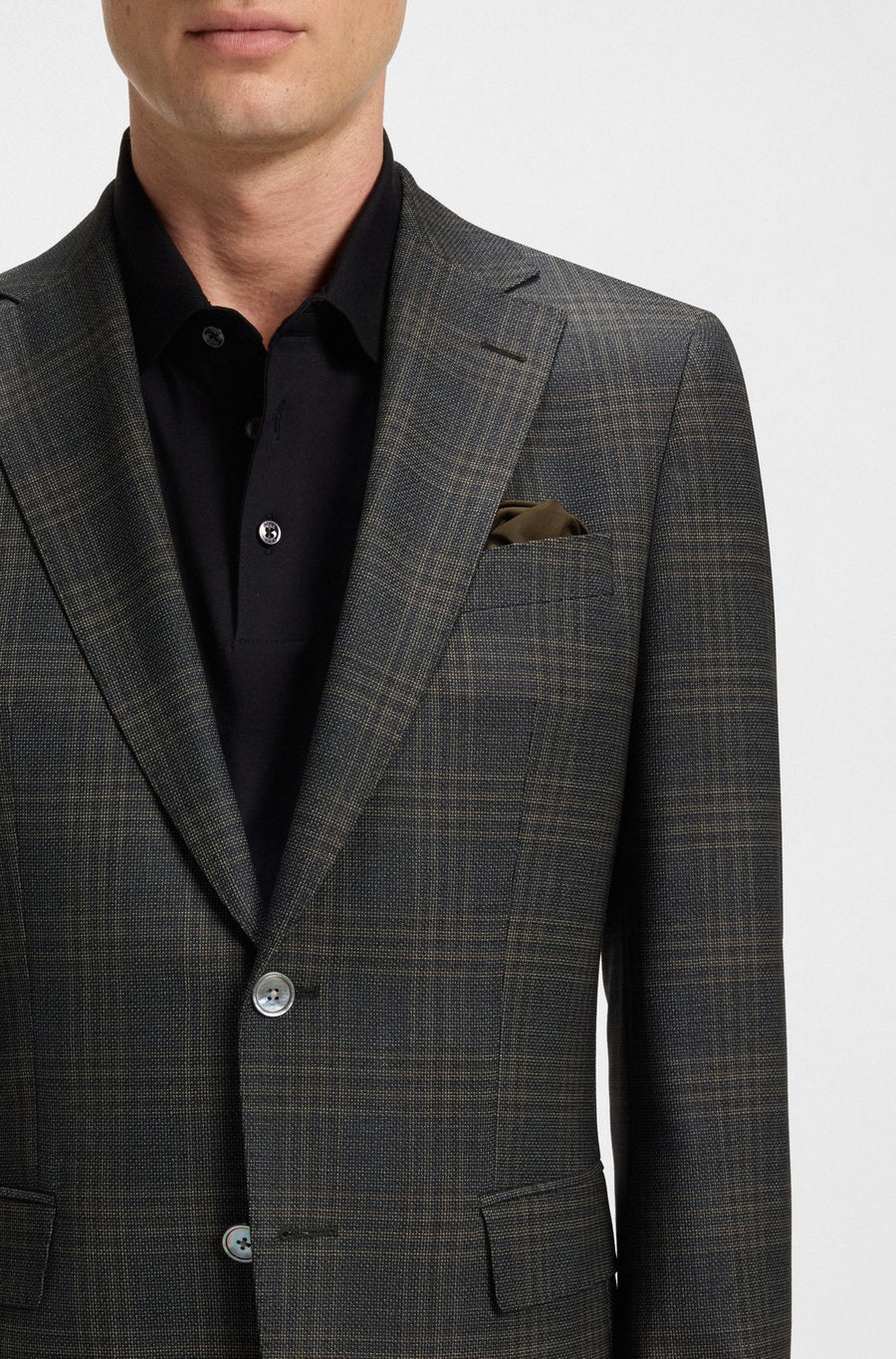 BOSS Slim Fit Checked Virgin Wool Blazer – Black