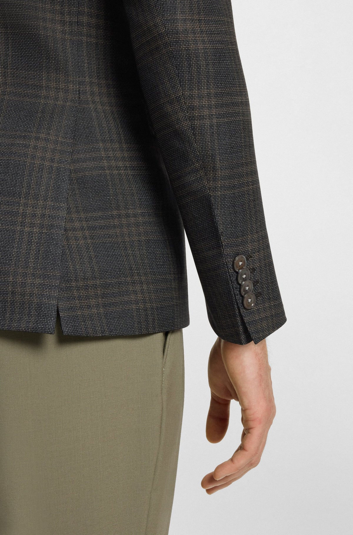 Boss Slim-fit blazer in checked virgin wool - Black Patterned