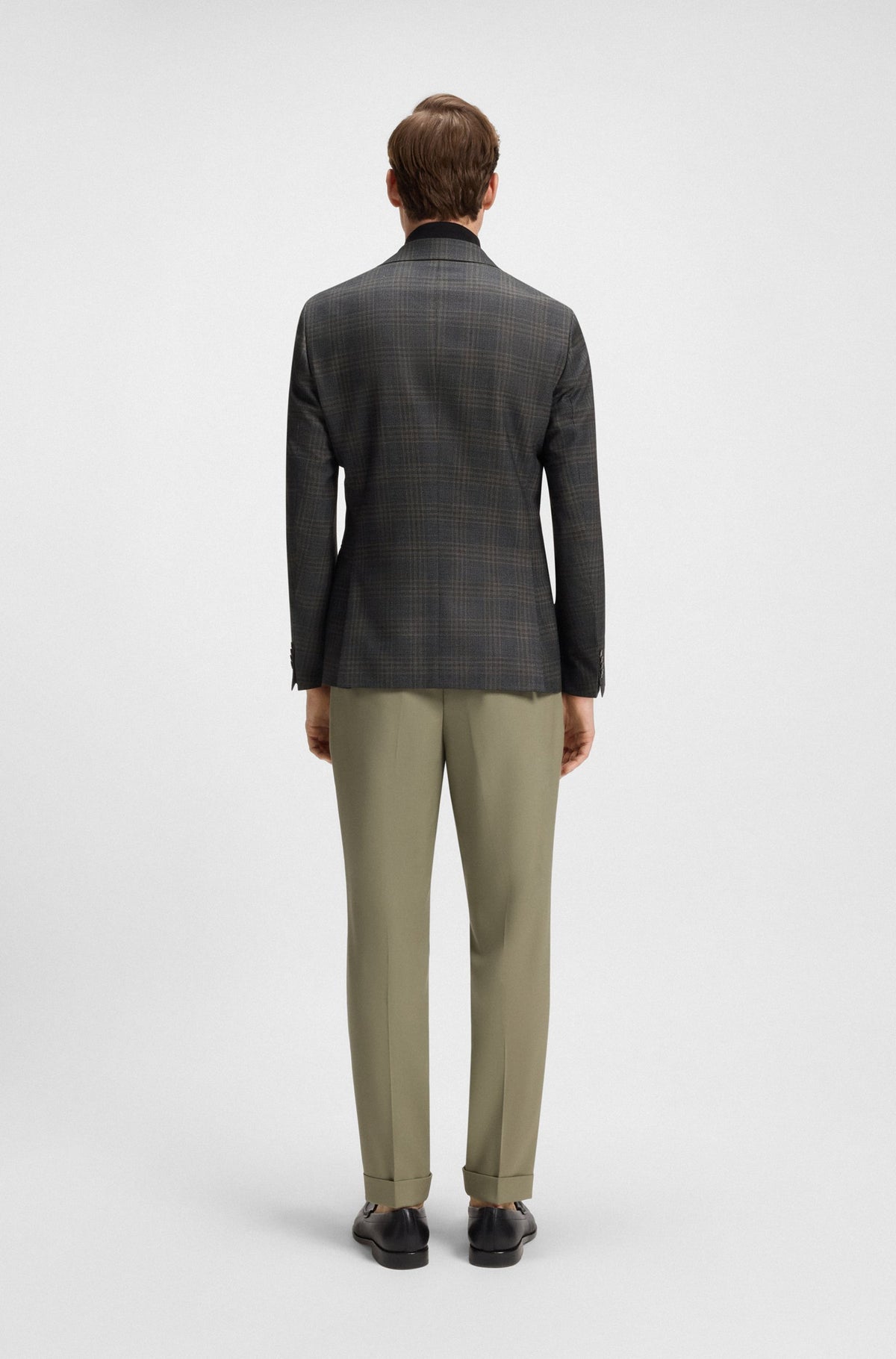 Boss Slim-fit blazer in checked virgin wool - Black Patterned