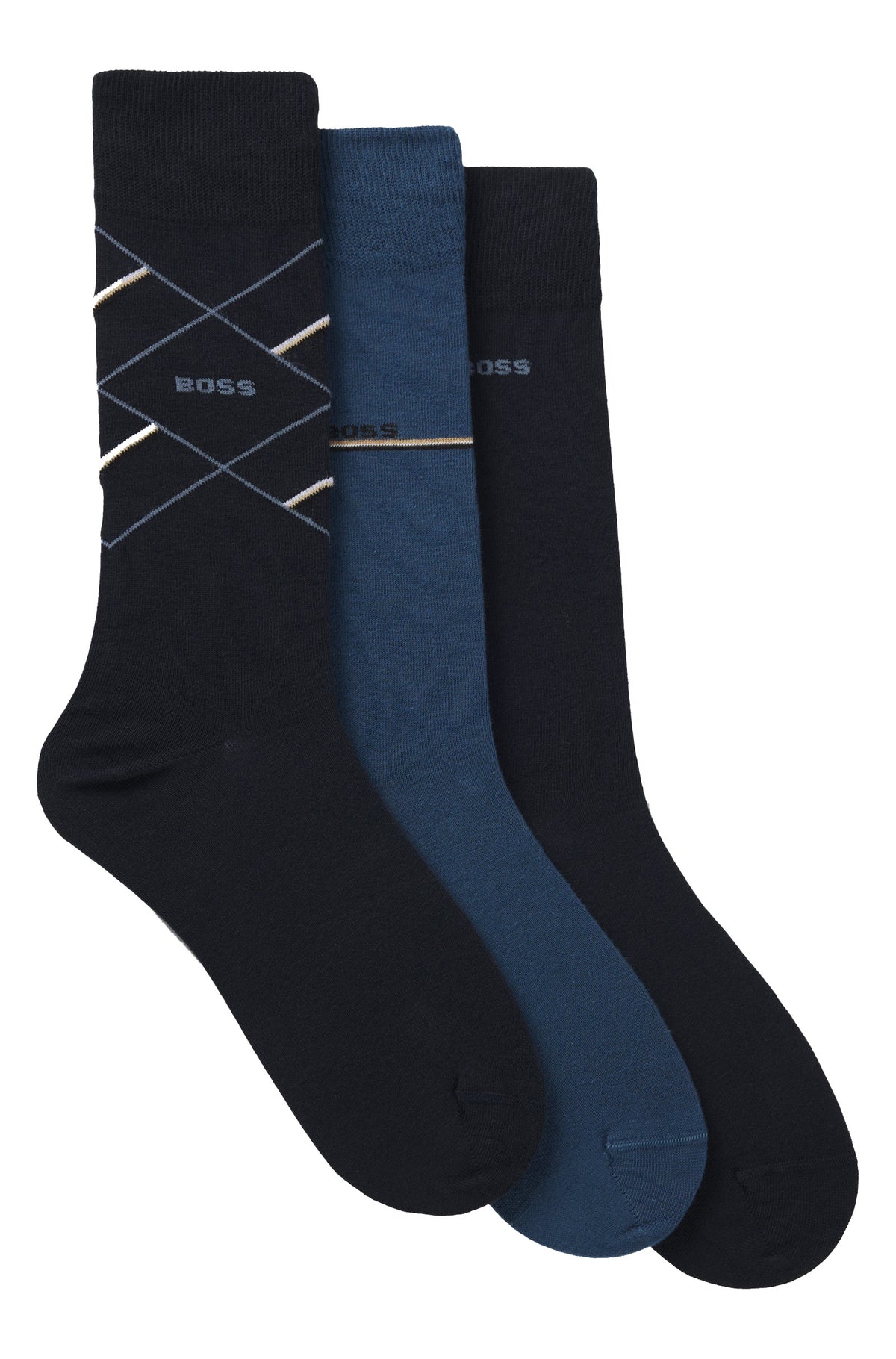 Boss Three-pack of regular-length socks with logos - Blue