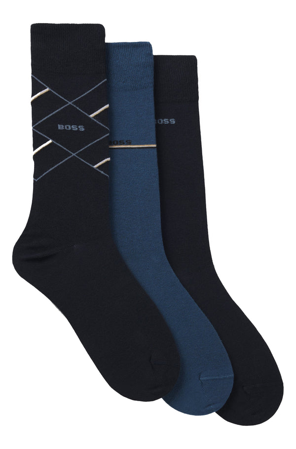 Boss Three-pack of regular-length socks with logos - Blue