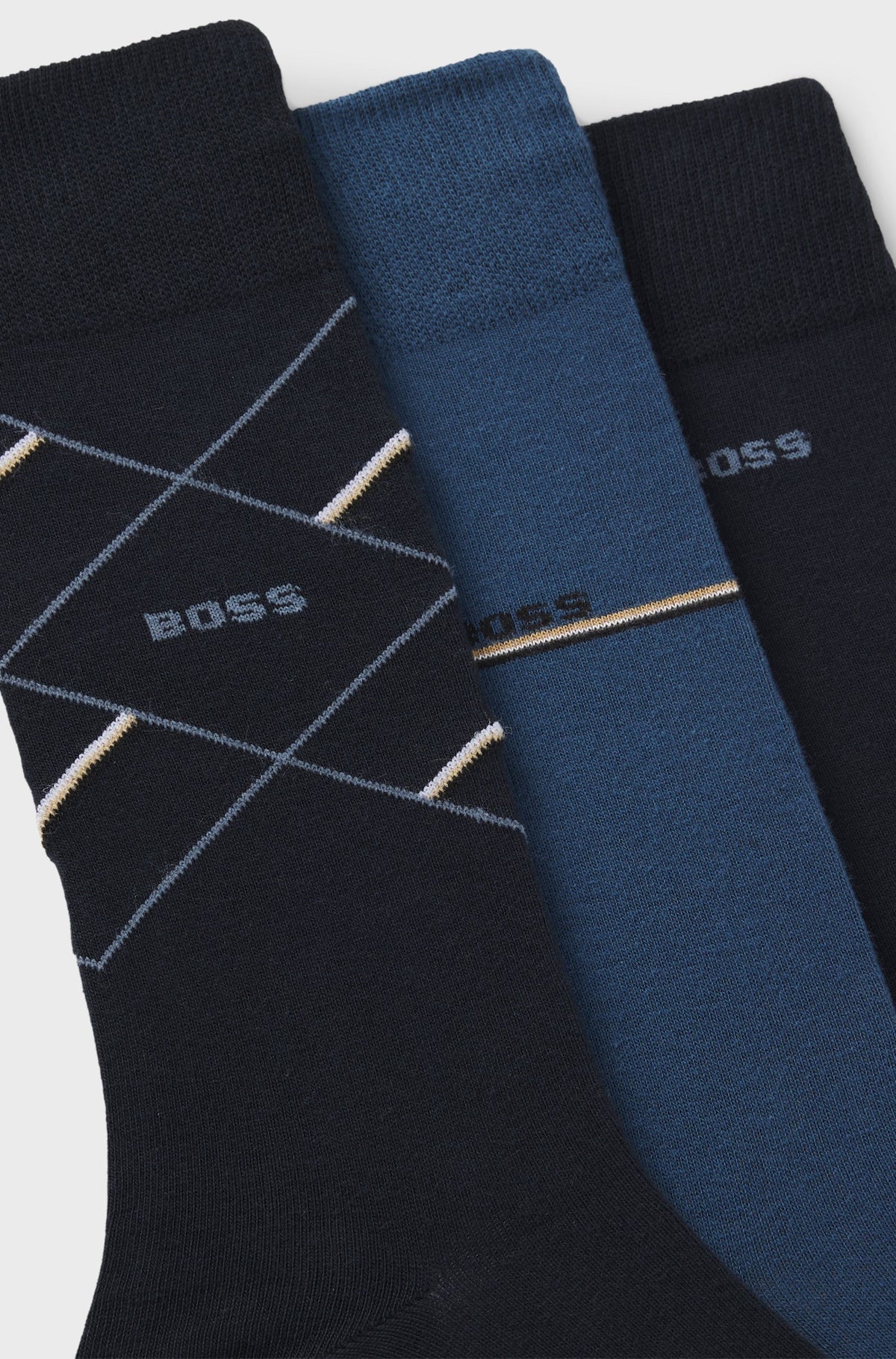 Boss Three-pack of regular-length socks with logos - Blue