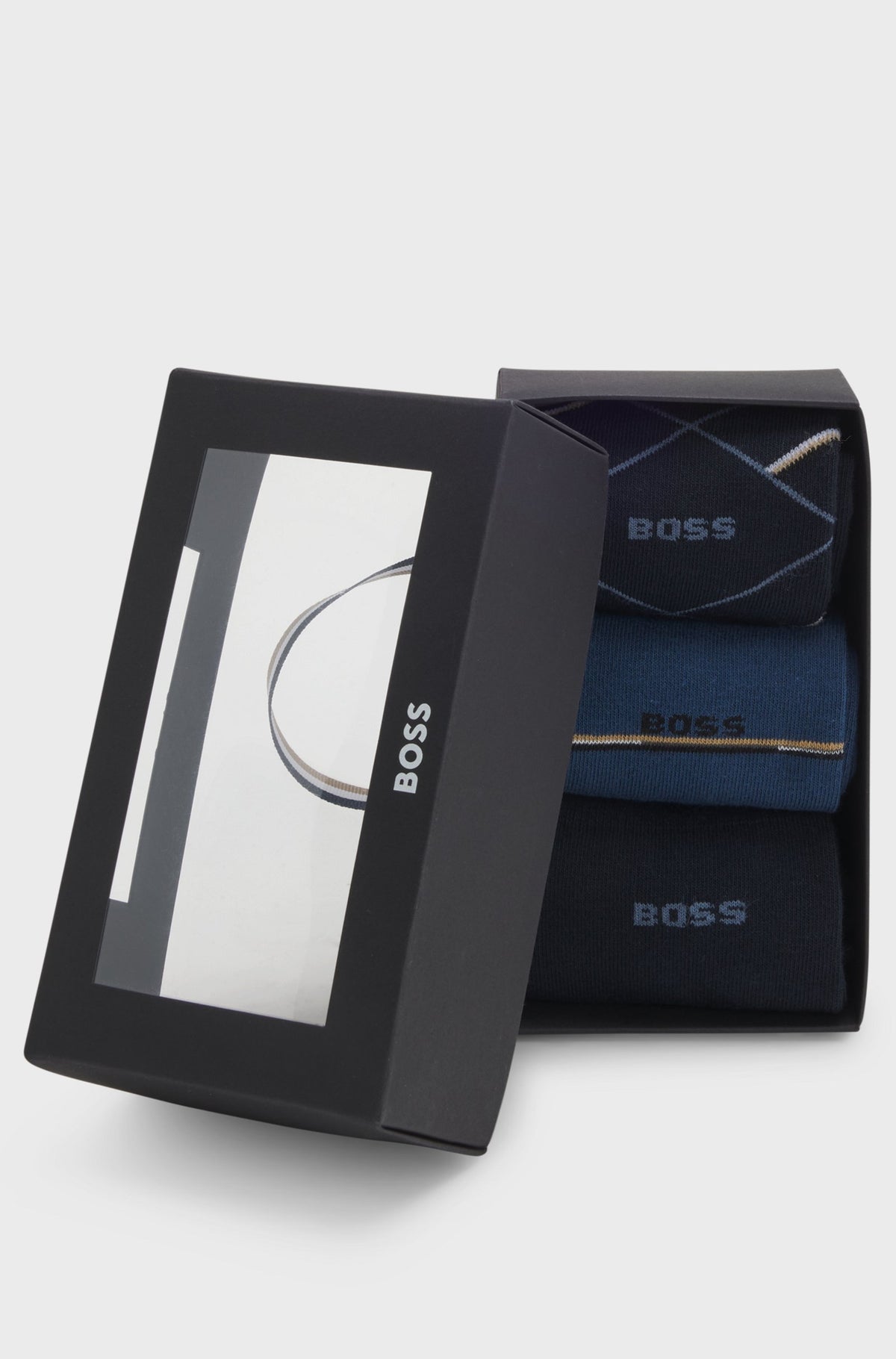 Boss Three-pack of regular-length socks with logos - Blue