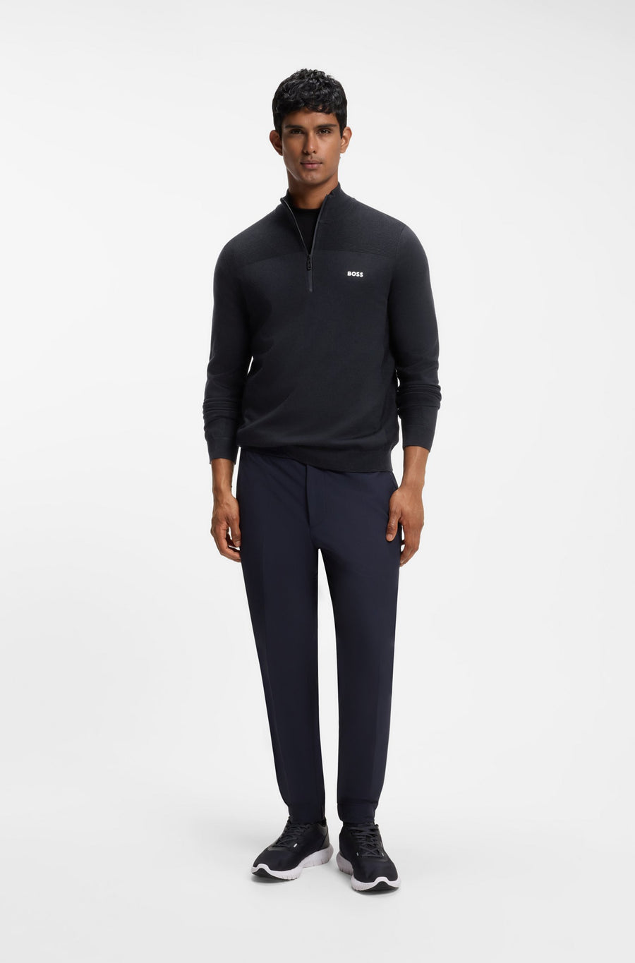 BOSS Green Virgin Wool-Blend Zip-Neck Sweater – Blue
