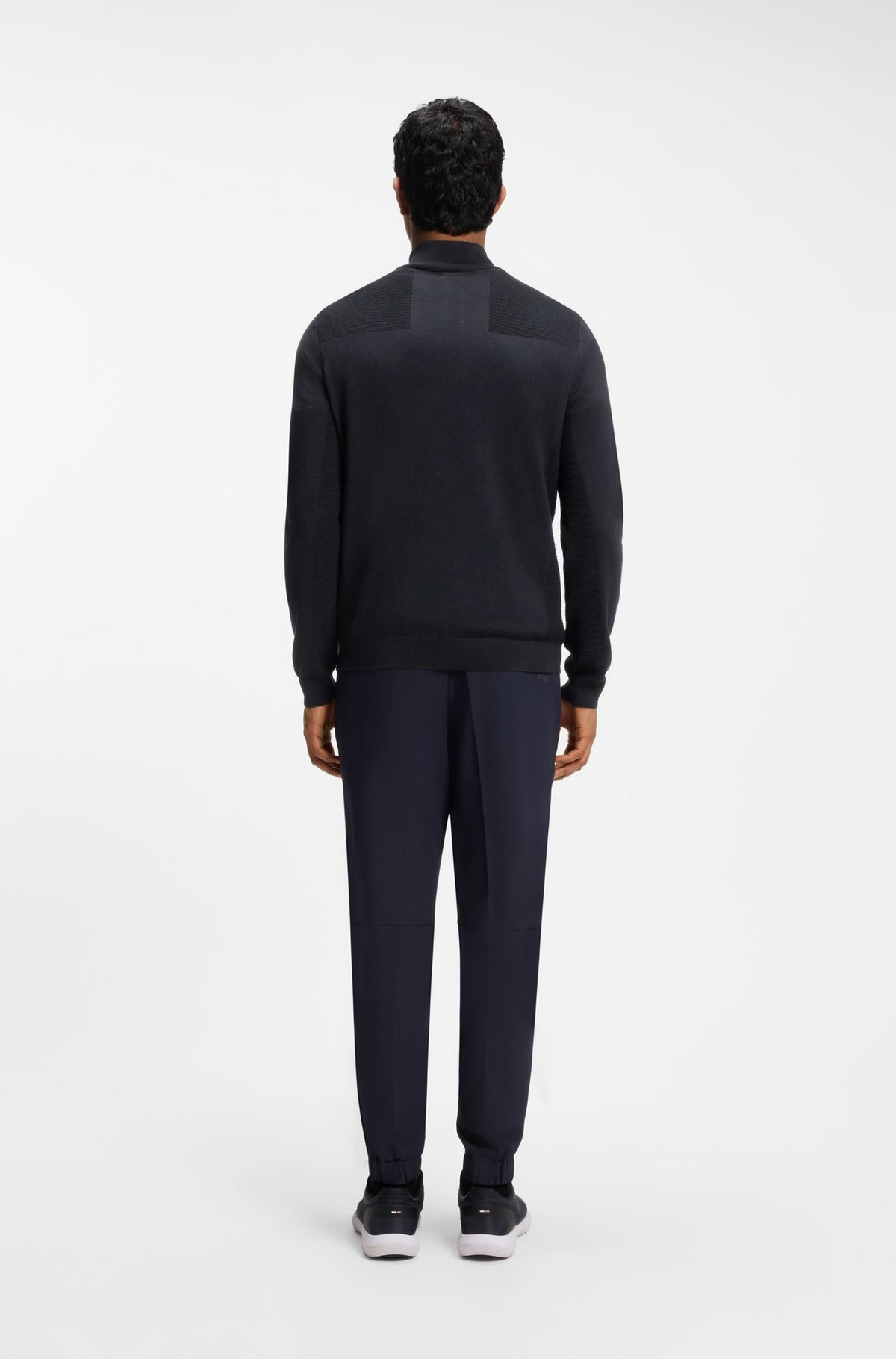 BOSS Green Virgin Wool-Blend Zip-Neck Sweater – Blue