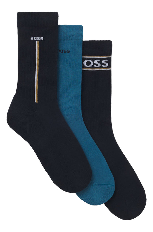 Boss Three-pack of short-length socks with logo details - Navy / Blue