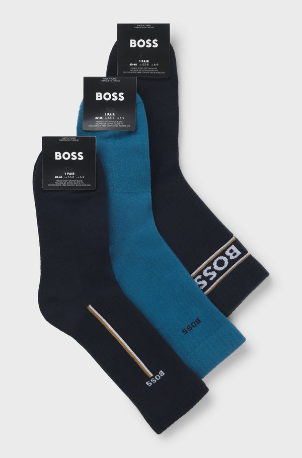 Boss Three-pack of short-length socks with logo details - Navy / Blue