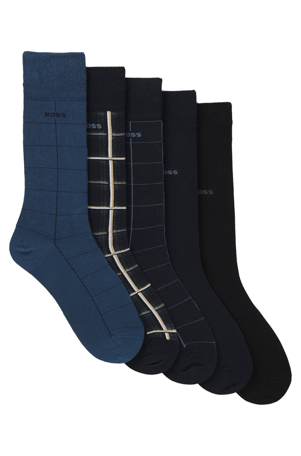 Boss Five-pack of regular-length socks with logos - Blue / Navy