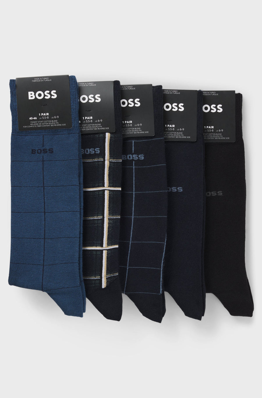 BOSS 5-Pack Logo Socks – Blue/Navy