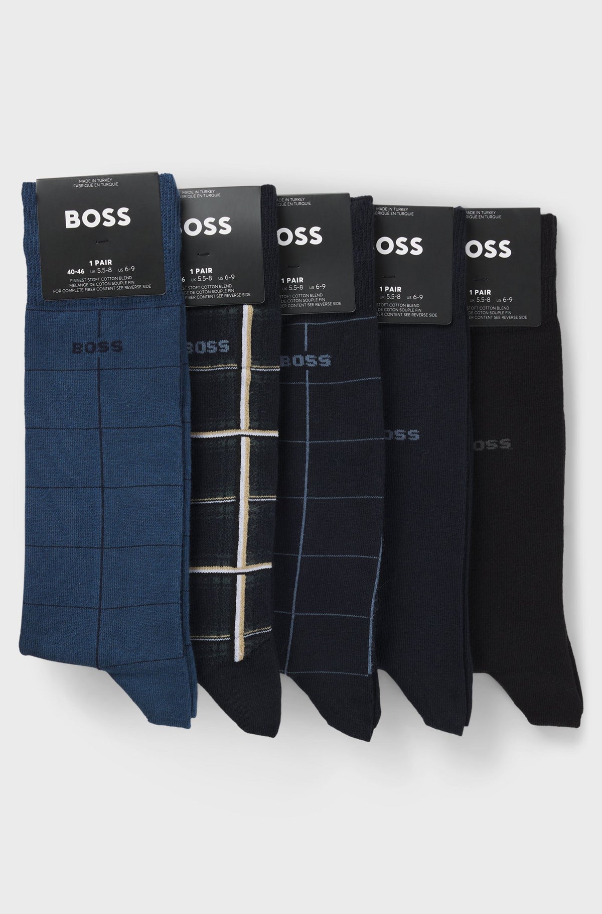 Boss Five-pack of regular-length socks with logos - Blue / Navy