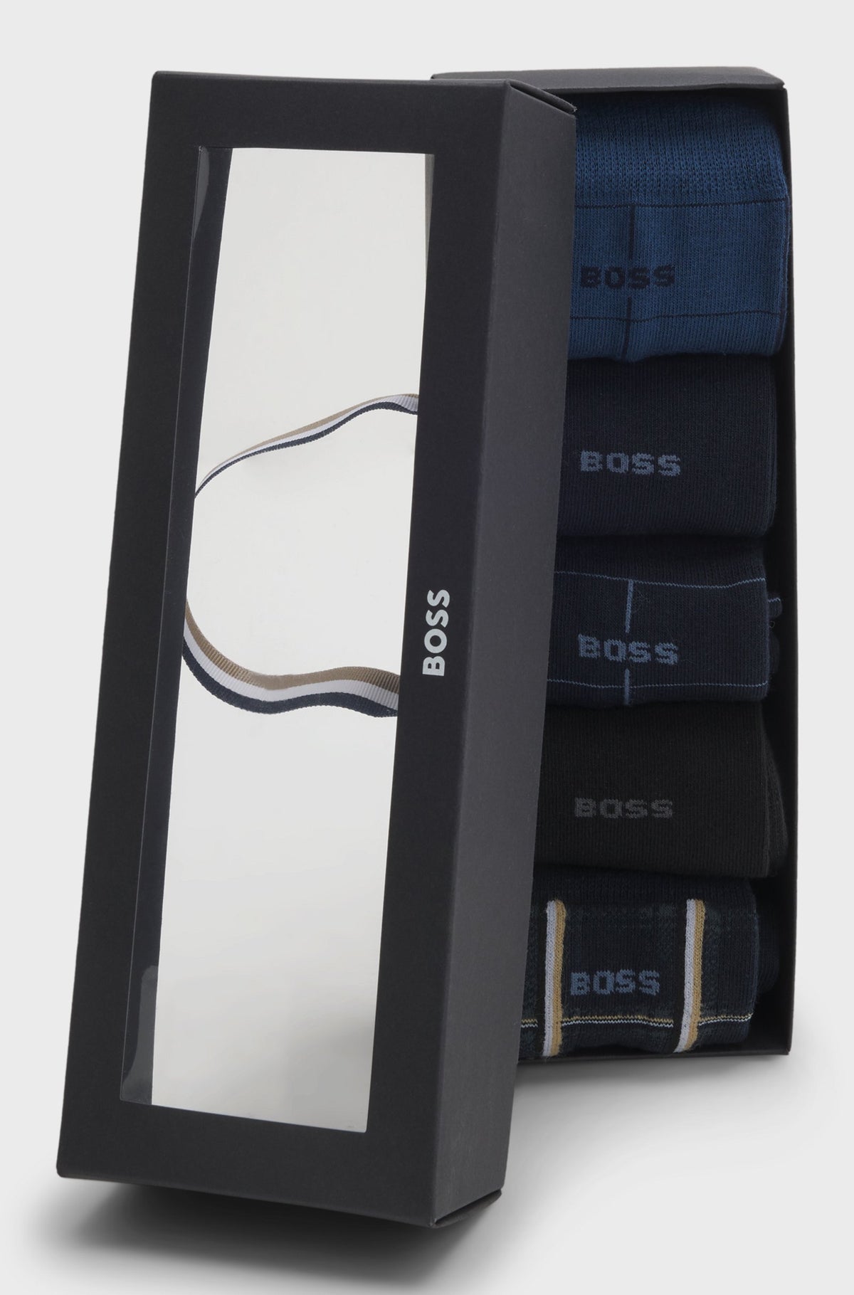 Boss Five-pack of regular-length socks with logos - Blue / Navy