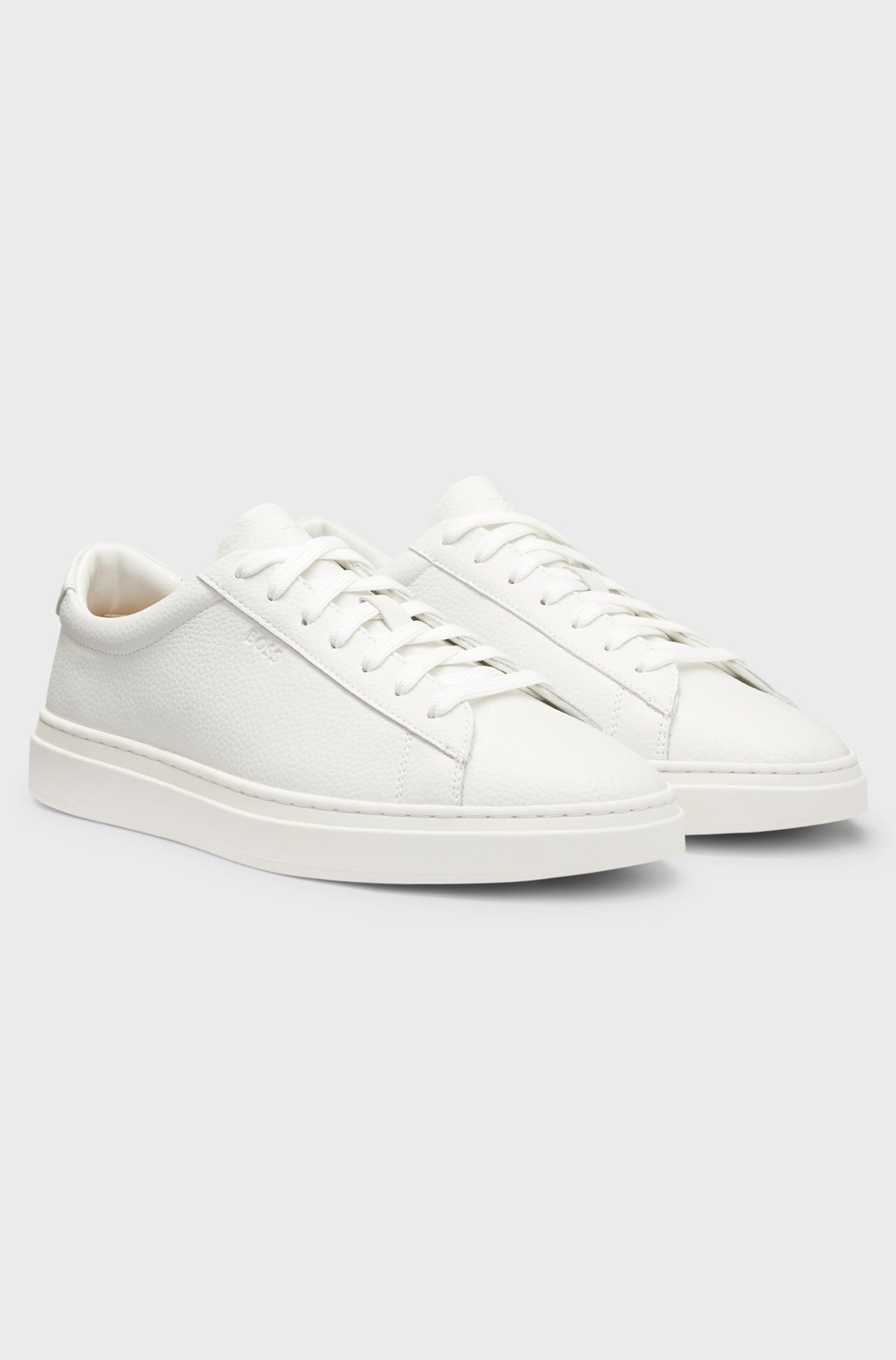 Boss Grained-leather trainers with rubber sole - White