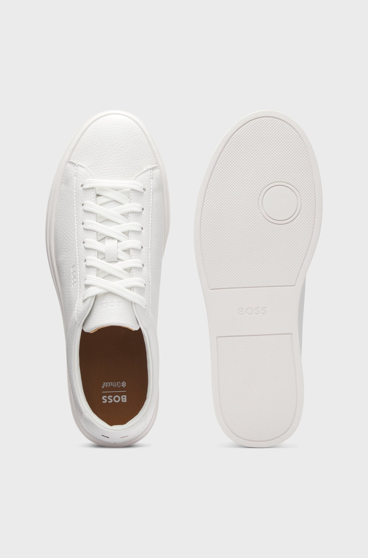 Boss Grained-leather trainers with rubber sole - White