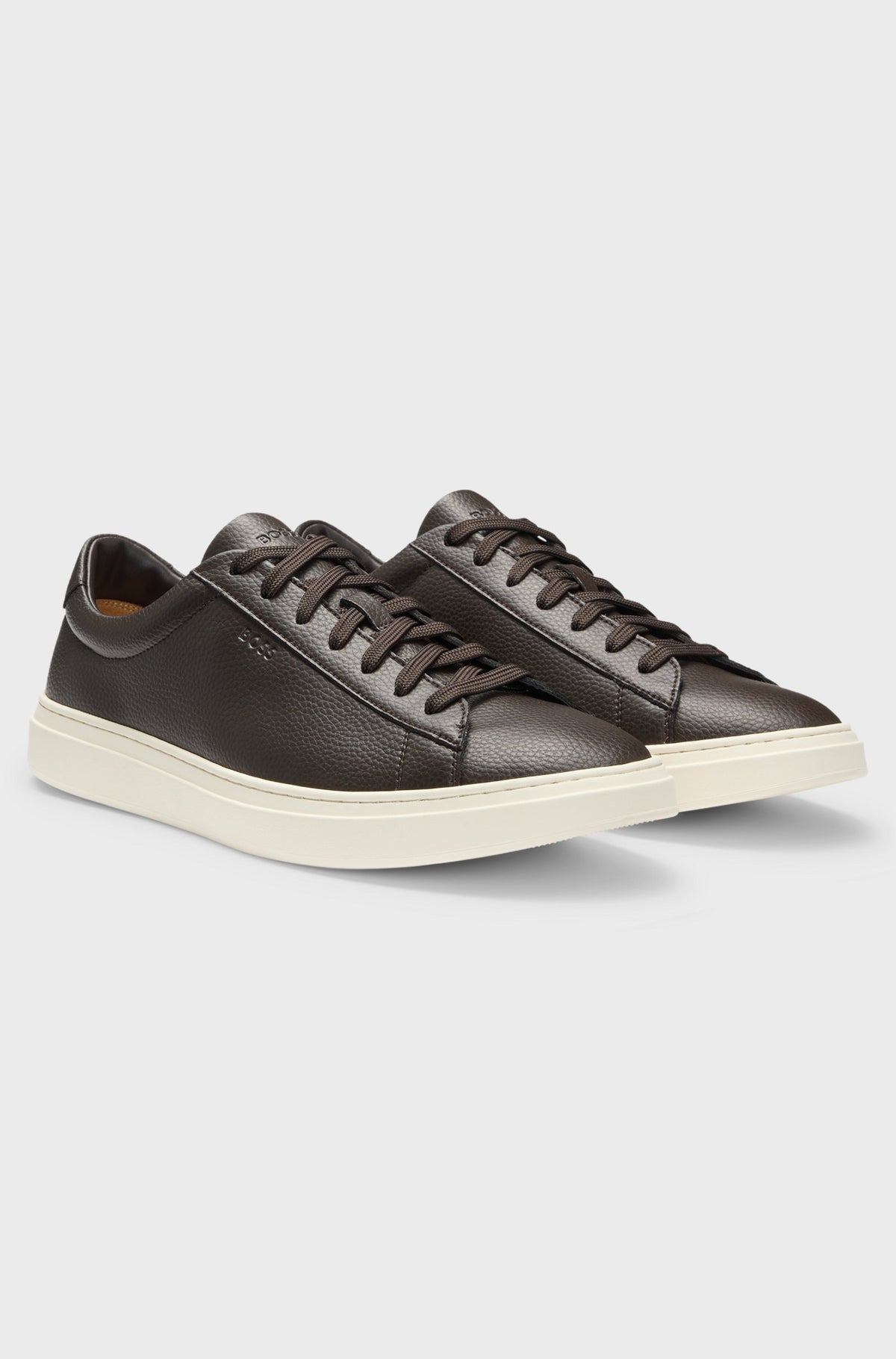 BOSS Kieran Grained Leather Trainers – Brown