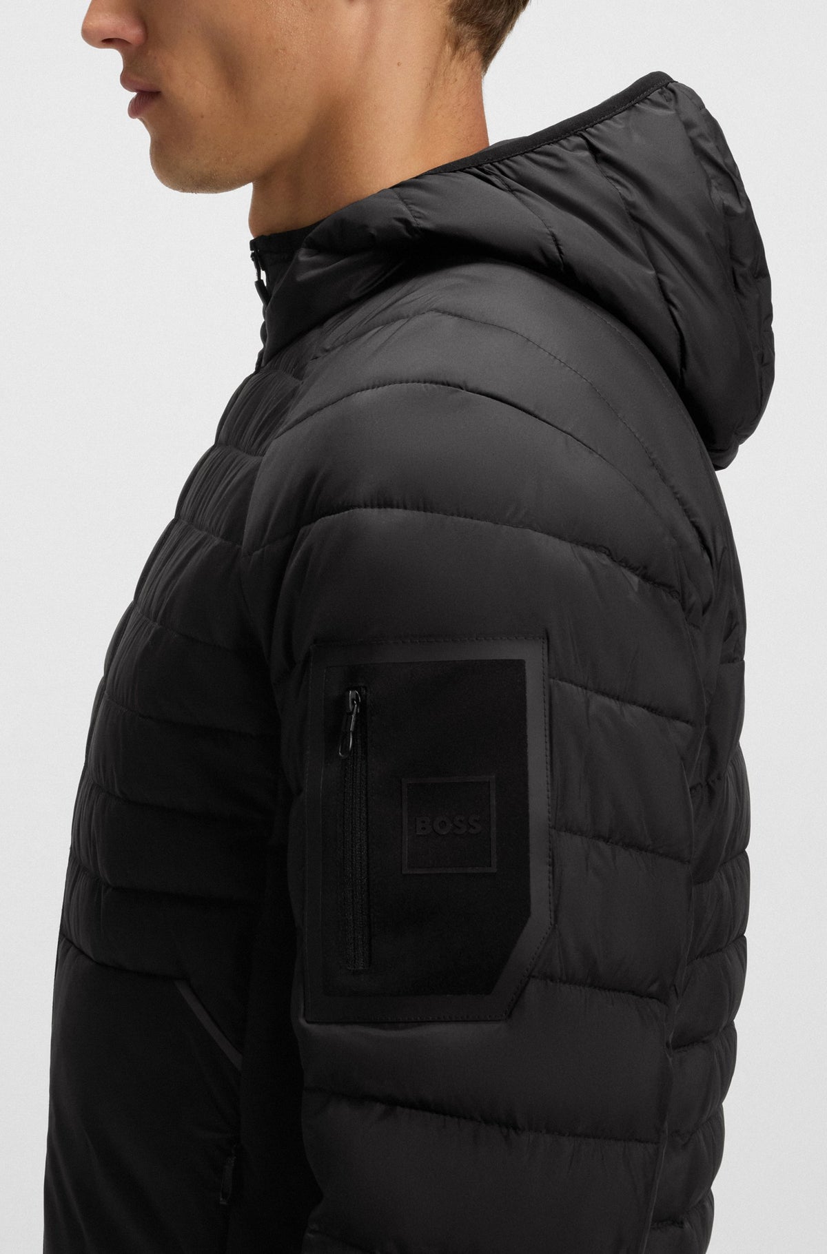 Boss  Water-repellent hooded jacket with decorative reflective details - Black