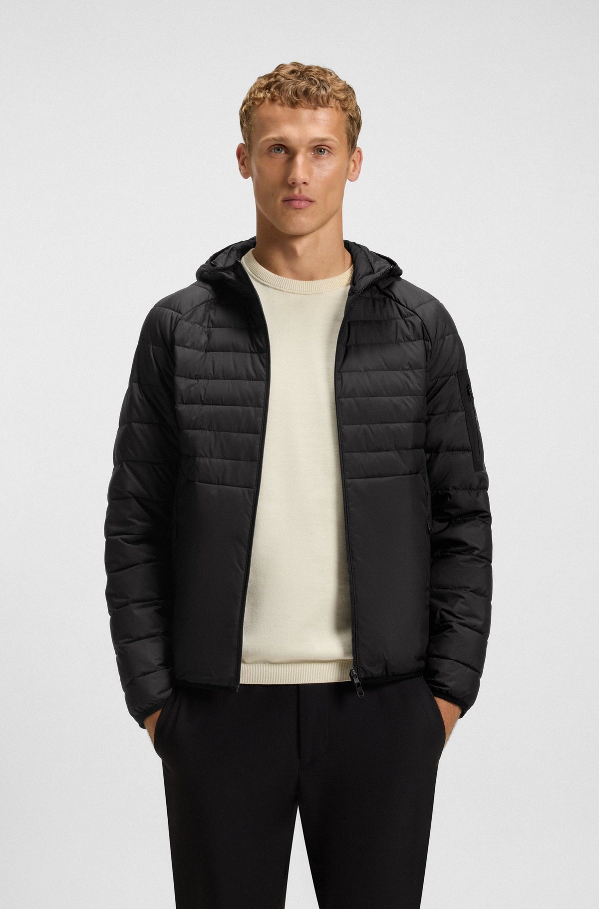 Boss  Water-repellent hooded jacket with decorative reflective details - Black