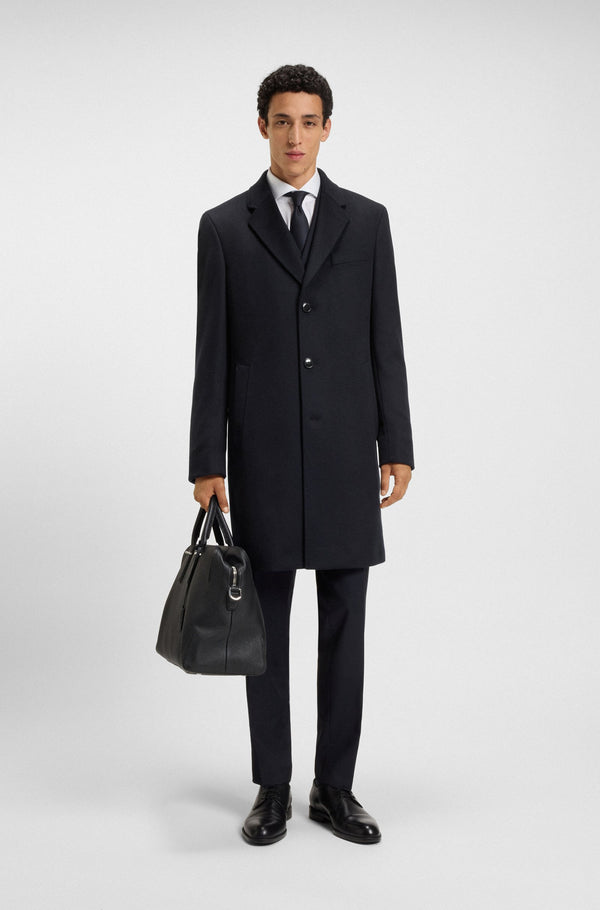 Boss Slim-fit coat in wool and cashmere - Blue