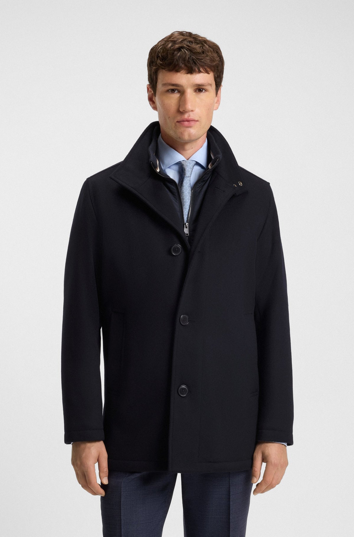 Boss Relaxed-fit coat in wool and cashmere - Navy