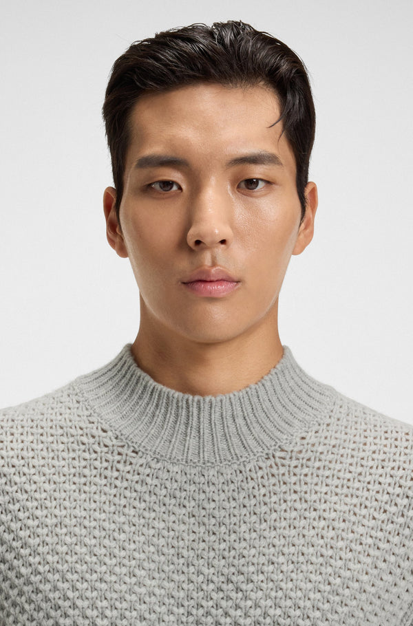 Boss Virgin-wool sweater with structured knit - Grey