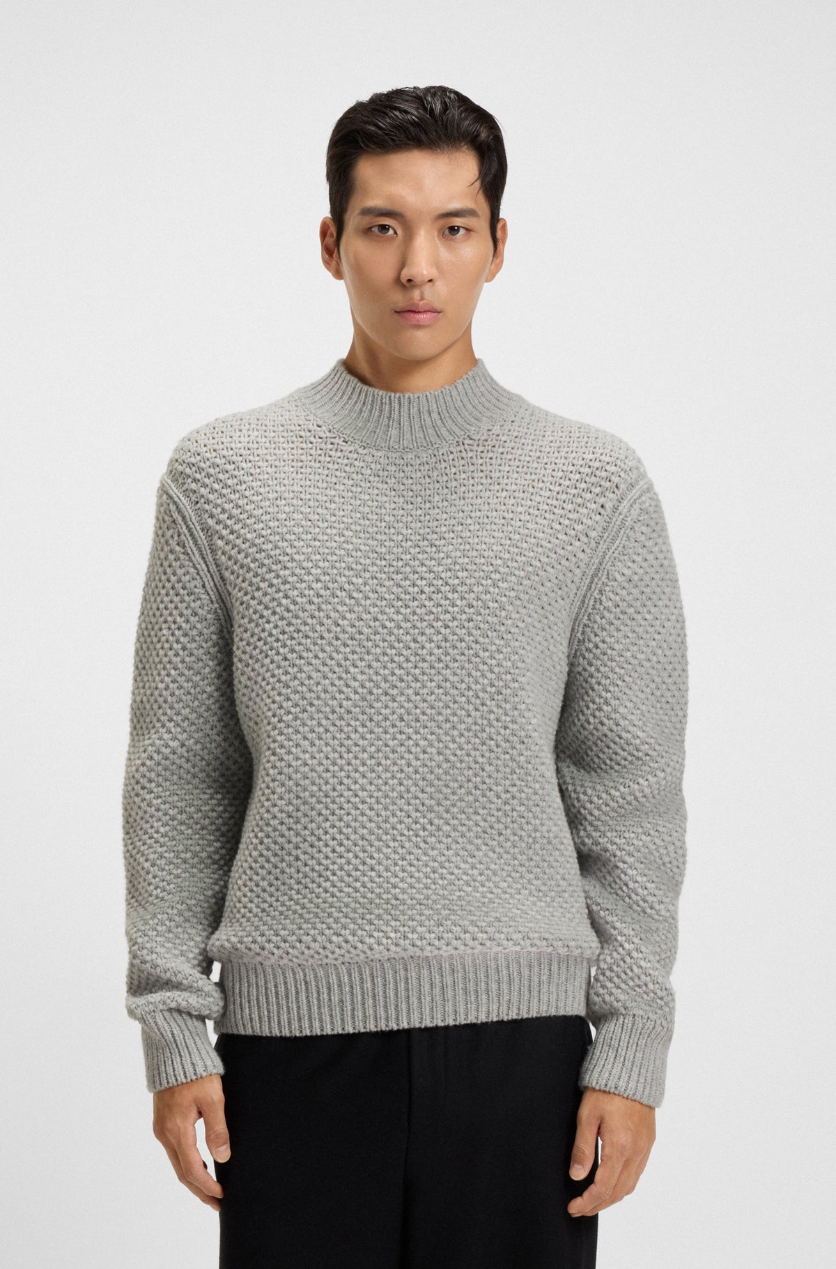 Boss Virgin-wool sweater with structured knit - Grey