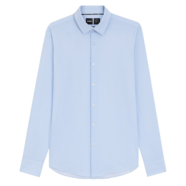 Boss Slim-fit shirt in printed performance-stretch jersey - Blue