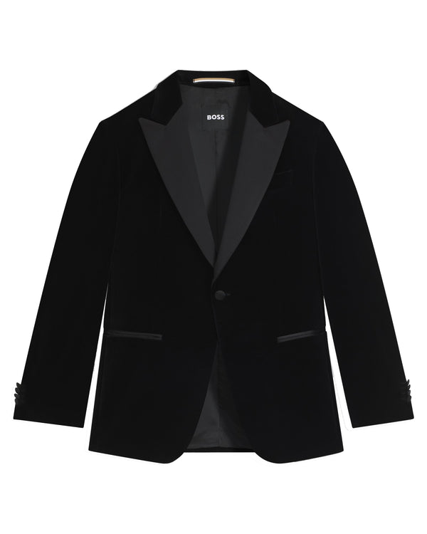 Boss Slim-fit tuxedo jacket in cotton velvet - Black