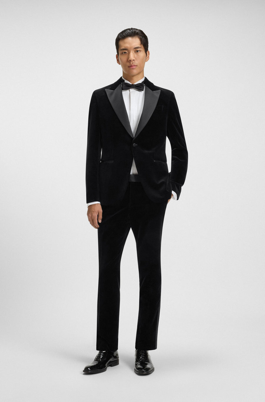 BOSS Slim Fit Cotton Velvet Tuxedo Jacket – Black