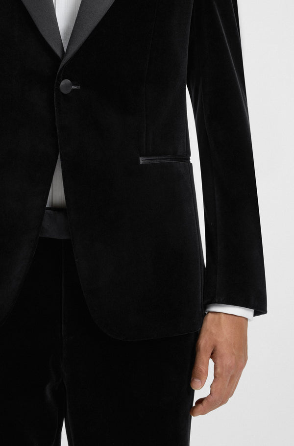Boss Slim-fit tuxedo jacket in cotton velvet - Black
