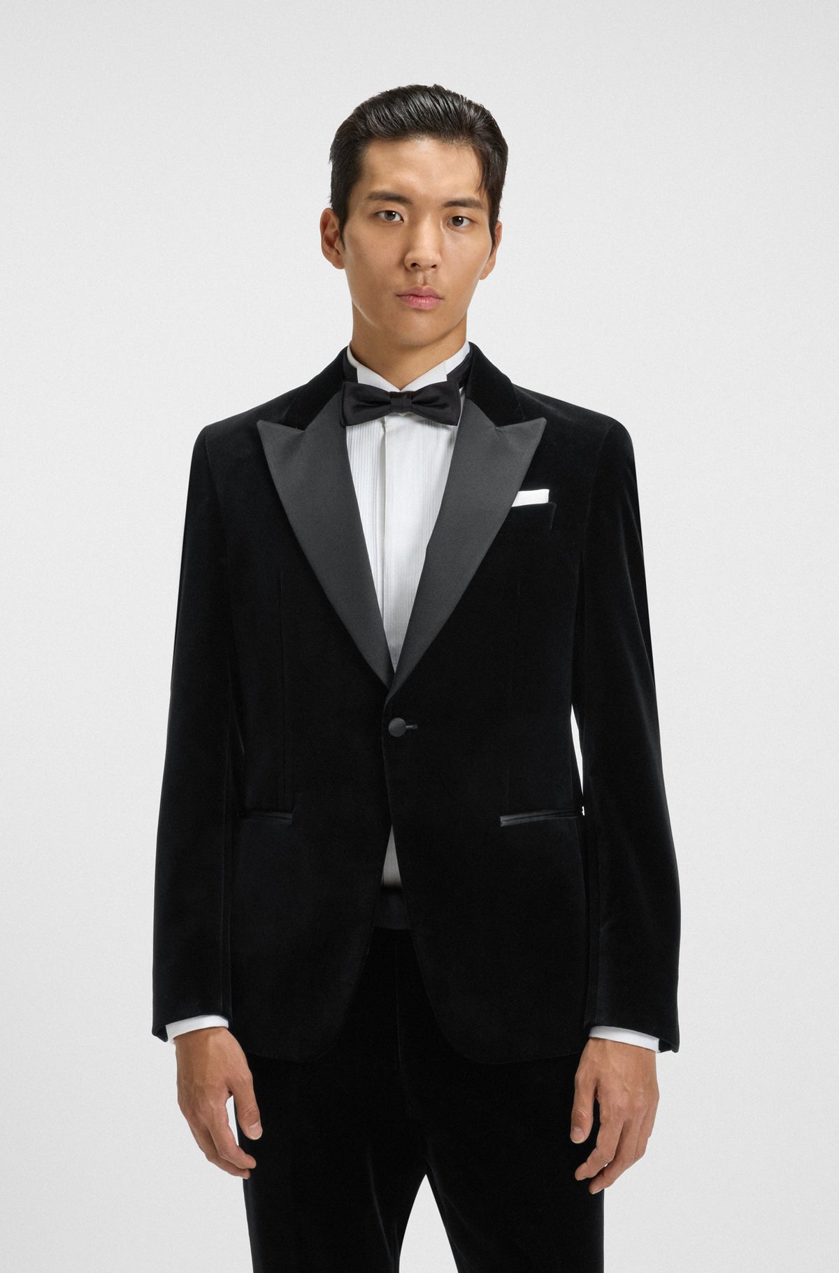 Boss Slim-fit tuxedo jacket in cotton velvet - Black