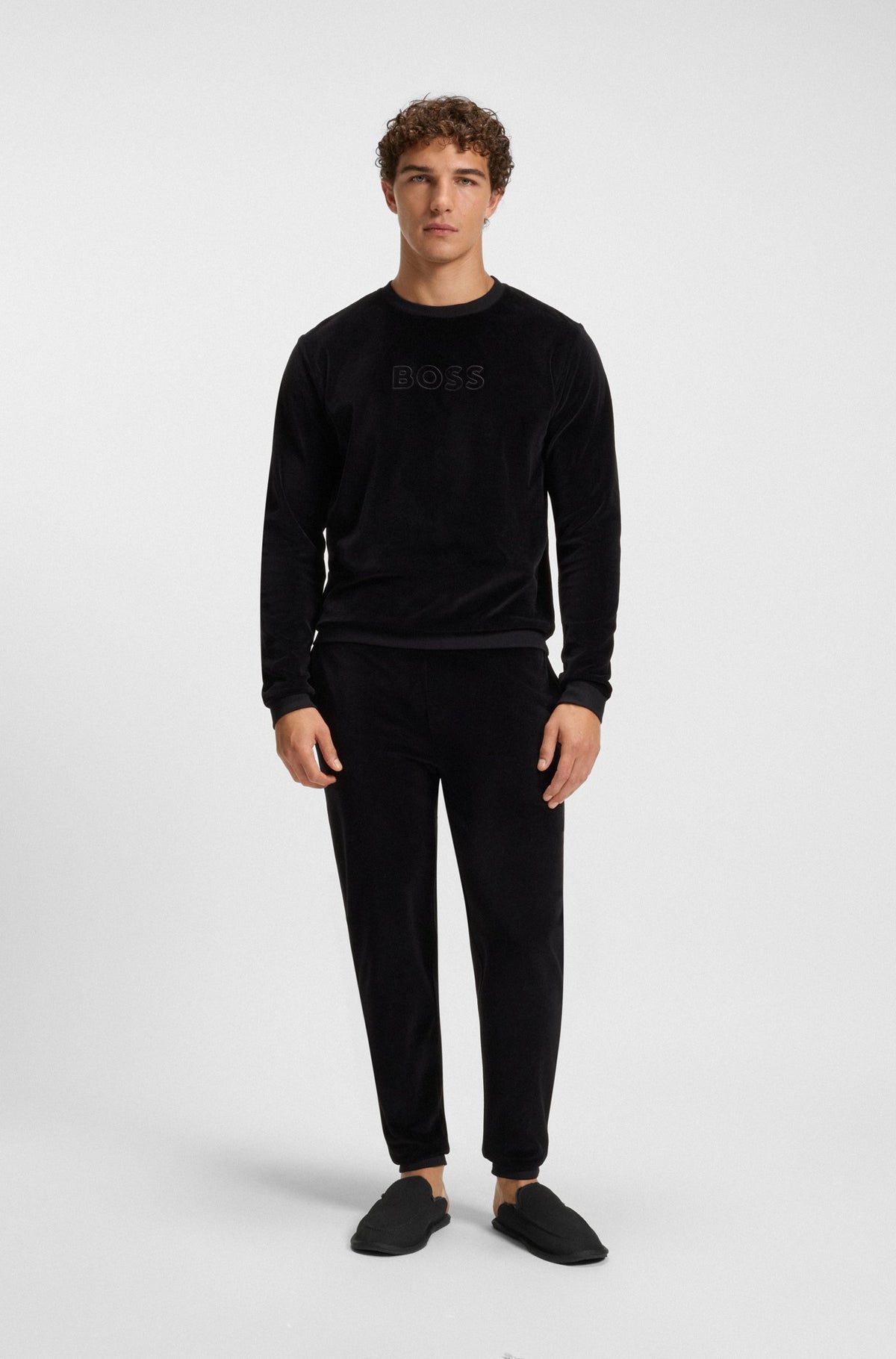 Boss Microfibre slippers with rubber sole - Black