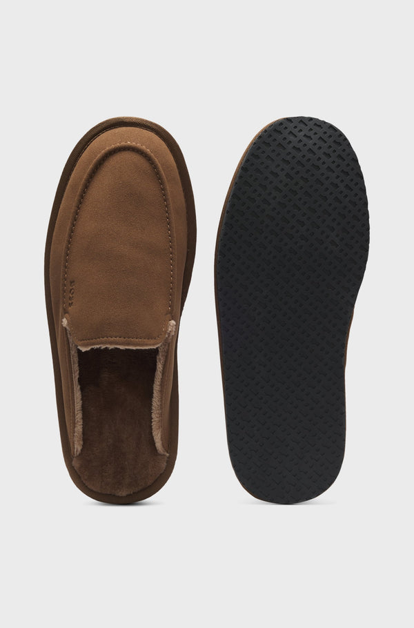 Boss Microfibre slippers with rubber sole - Brown