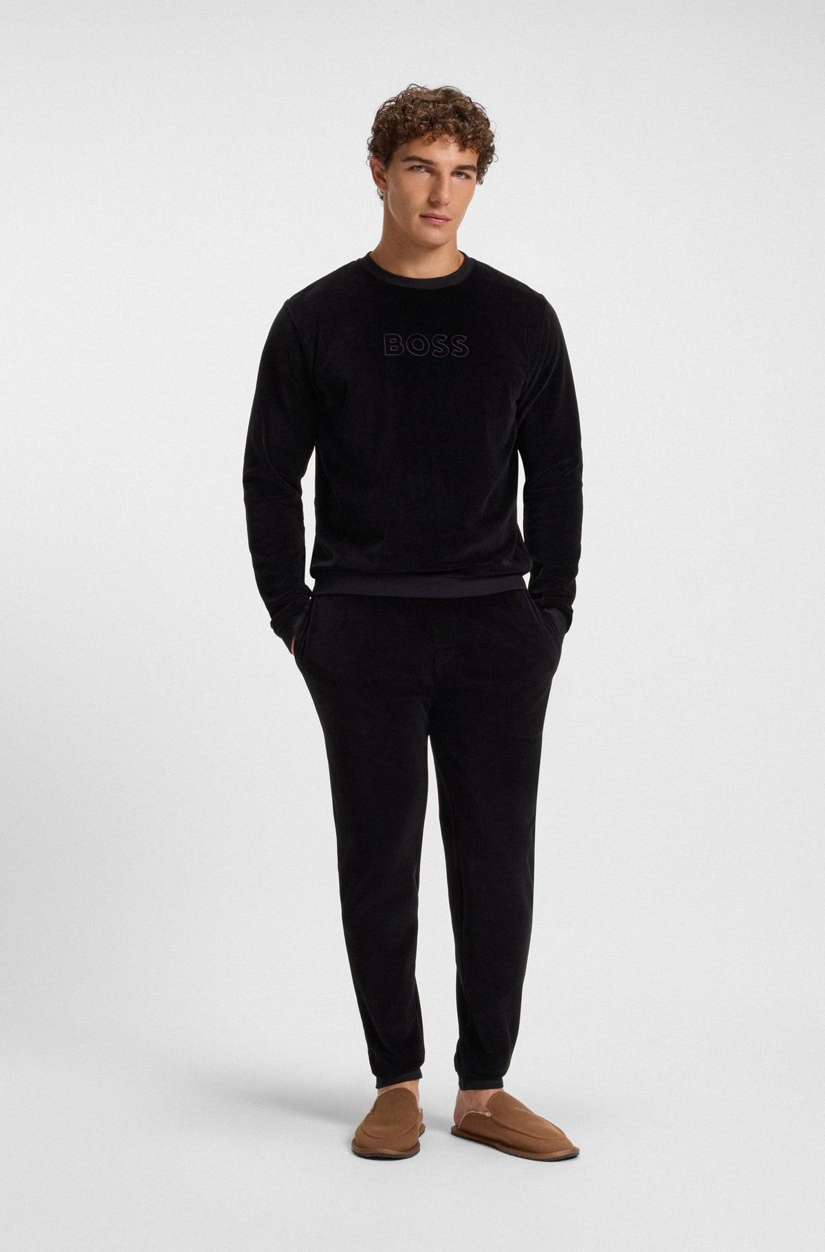 Boss Microfibre slippers with rubber sole - Brown