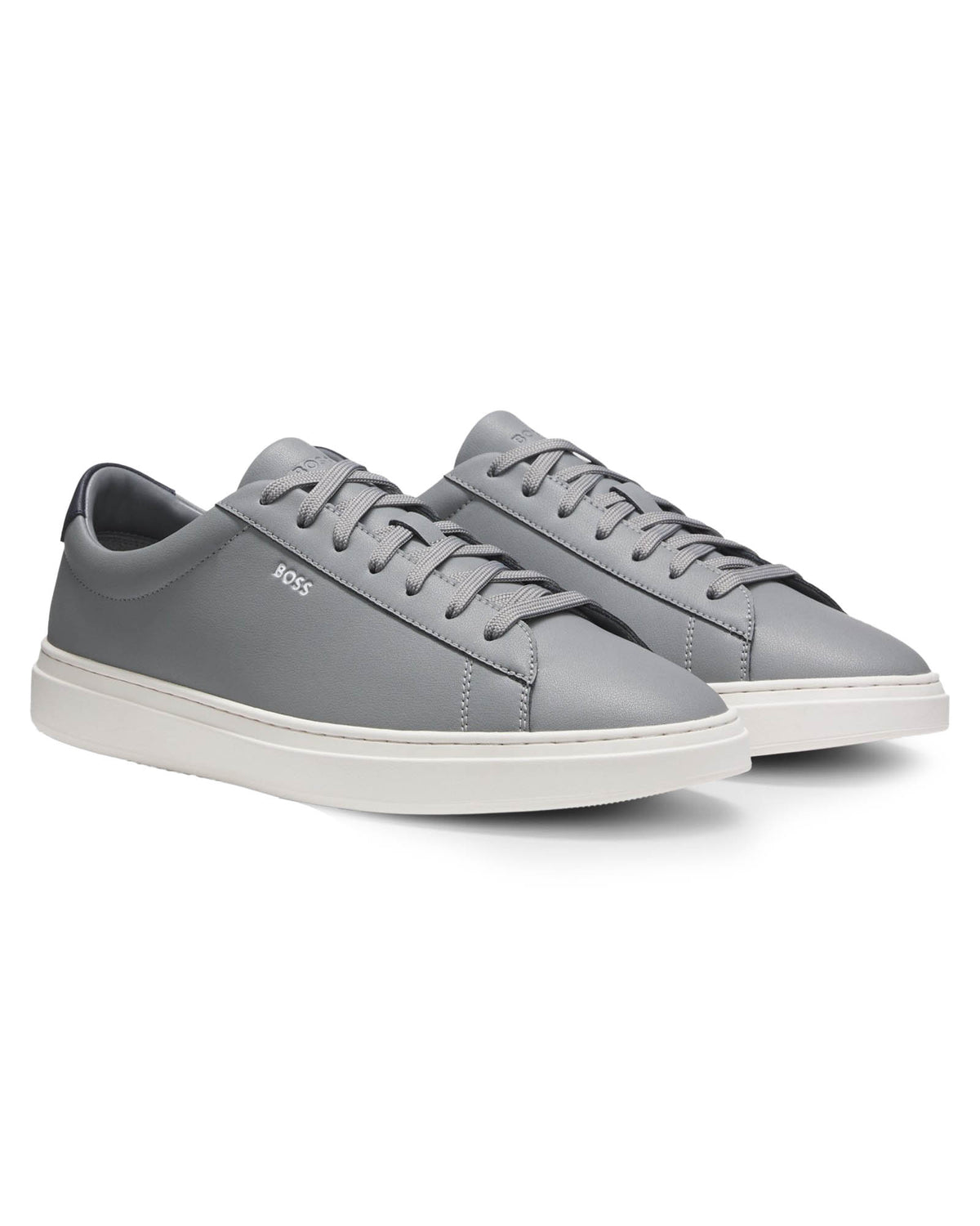 Boss Cupsole trainers in leather with signature-stripe stitching - Grey