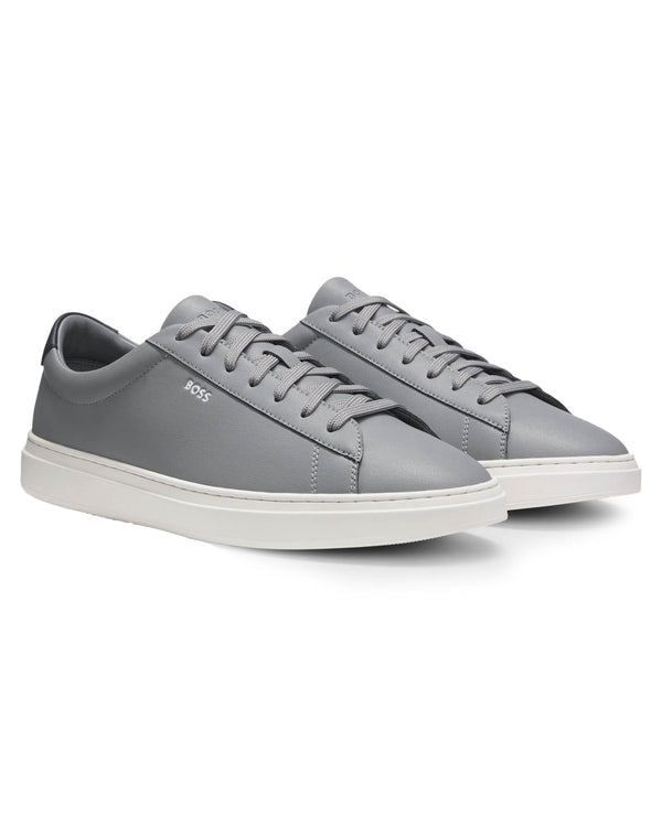 Boss Cupsole trainers in leather with signature-stripe stitching - Grey