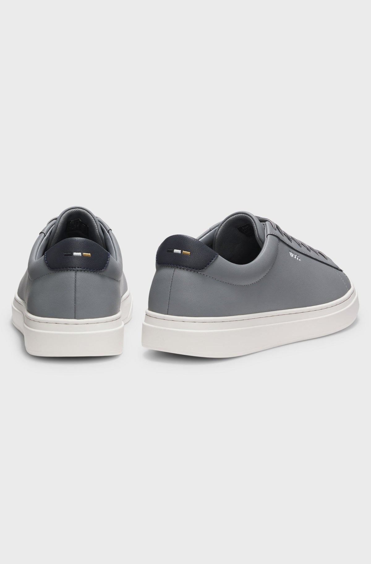 Boss Cupsole trainers in leather with signature-stripe stitching - Grey