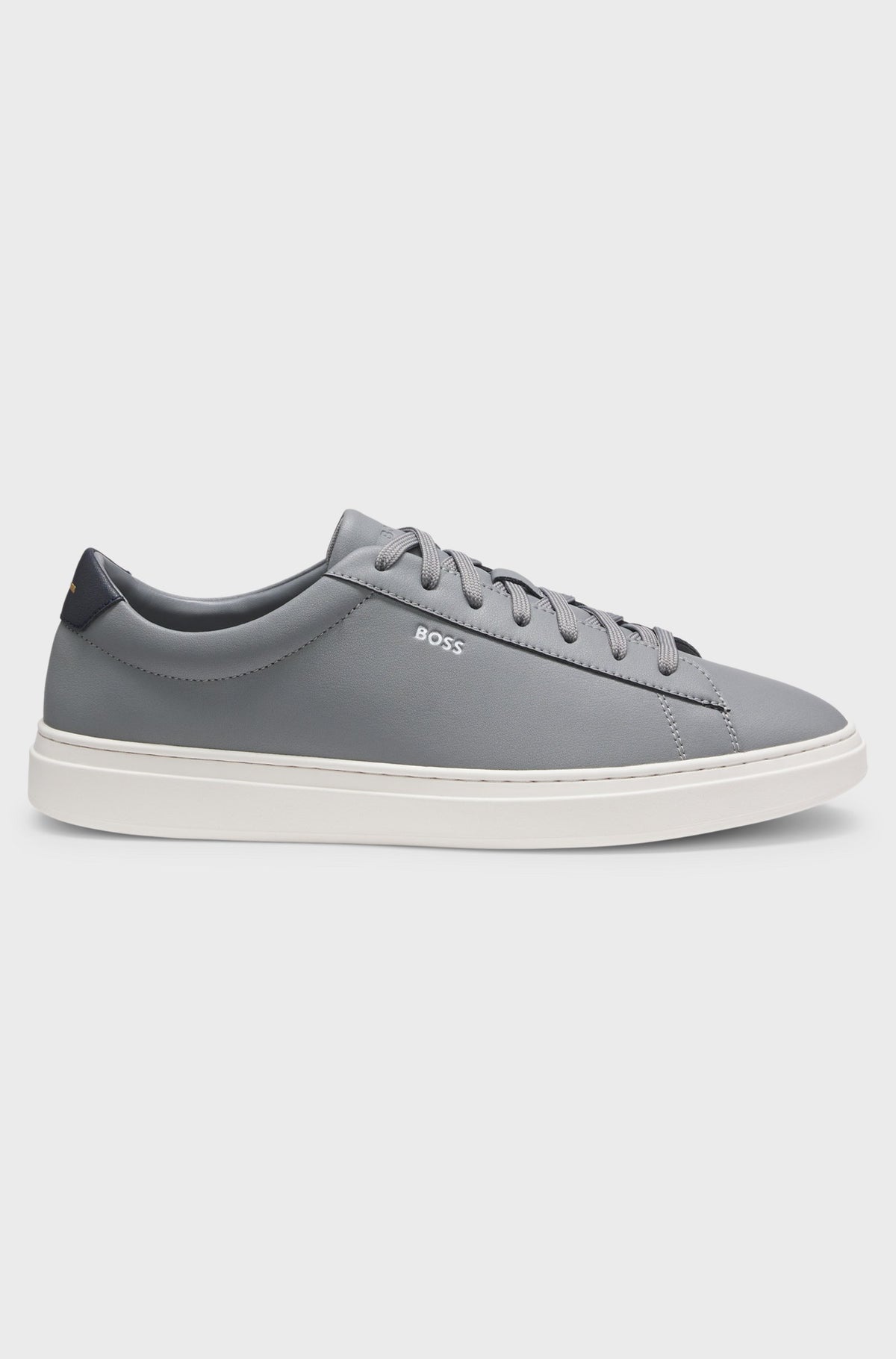 Boss Cupsole trainers in leather with signature-stripe stitching - Grey