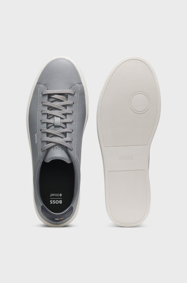 Boss Cupsole trainers in leather with signature-stripe stitching - Grey