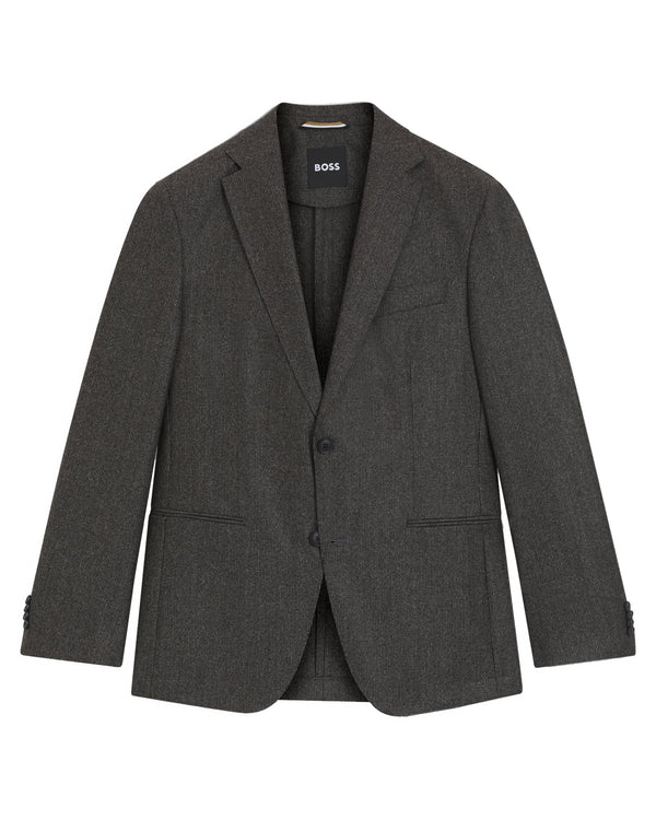 Boss Slim-fit blazer in micro-patterned virgin wool - Brown
